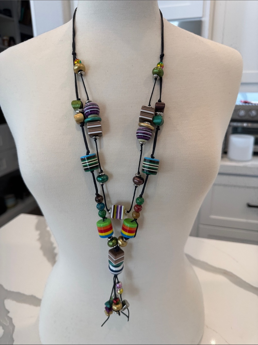 Colorful Striped Bead Lariat Necklace - Multicolor